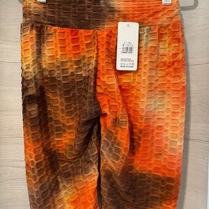 BRAND NEW High Waisted Honeycomb Texture Biker Shorts- ORANGE TIE DYE